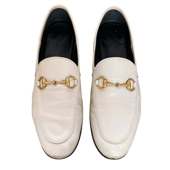 Gucci Shoes - GUCCI Brixton Ivory Cream Leather Classic Horsebit Slides Loafers Mules \\ 38